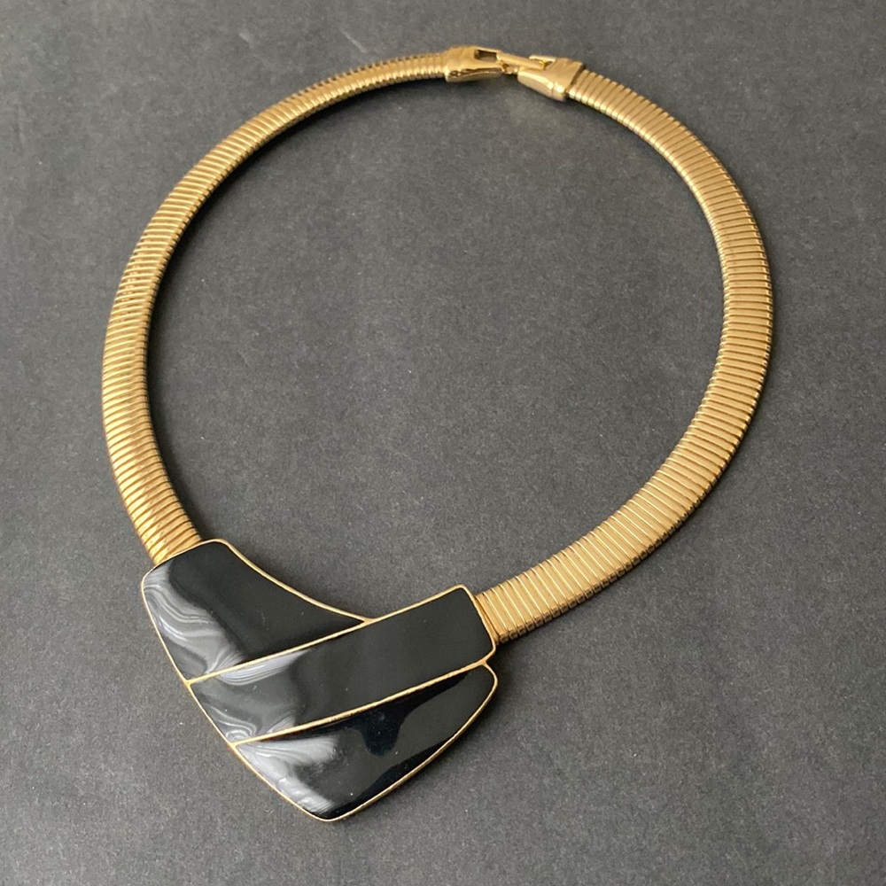 Vintage Trifari Gold & Black Enamel Chocker Necklace